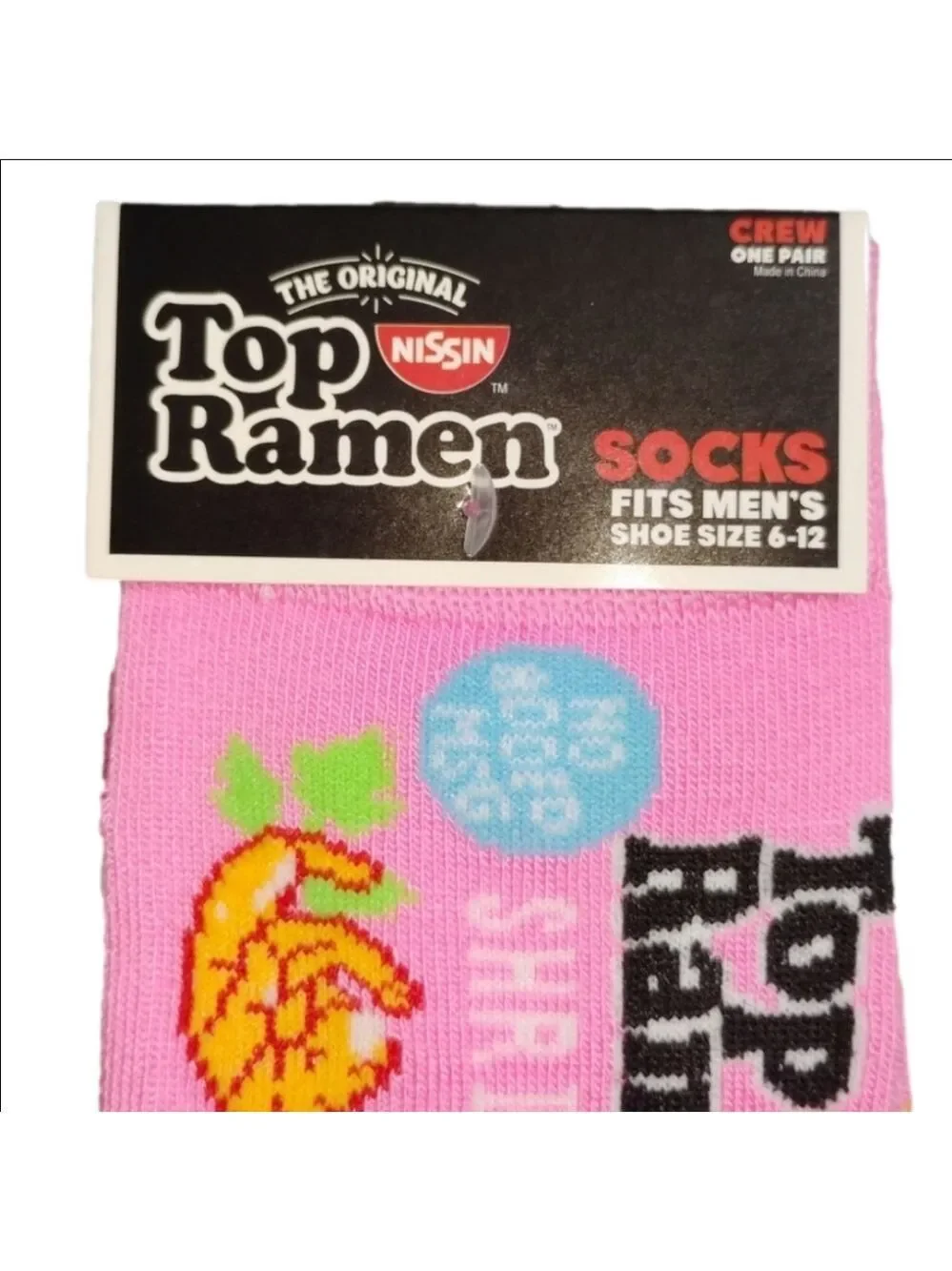 4/$25 Top Ramen Soup Shrimp Socks Pink with Novelty Graphics New Crew Socks